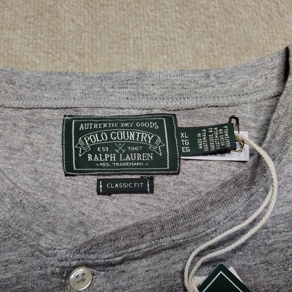 Polo Country Ralph Lauren Shirt Mens XL Gray Henley LS Classic Fit Pony Logo - Picture 3 of 10